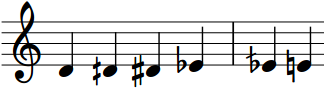 Musical Staff Showing 4 Notes Between D and E