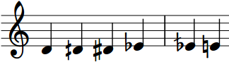 C, C semi-sharp, C sharp, D flat, D semi-flat, and D